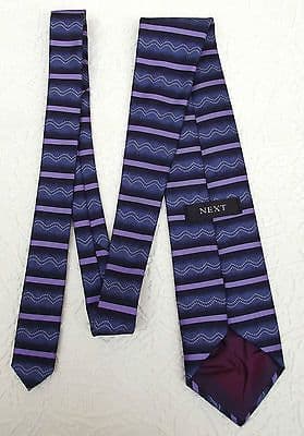 NEXT silk tie with purple and blue stripes and wavy pattern